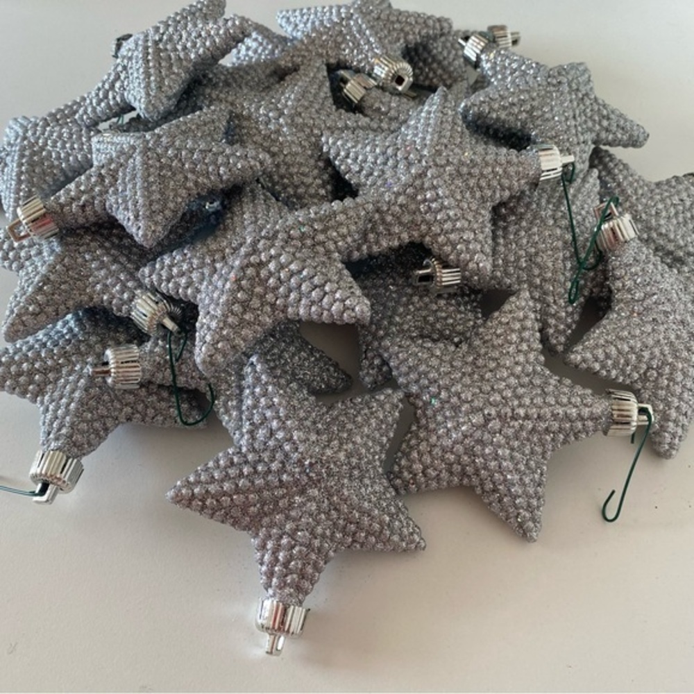 Hobby Lobby Silver Sparkly Puffed Star Christmas Holiday Ornaments Set of 24